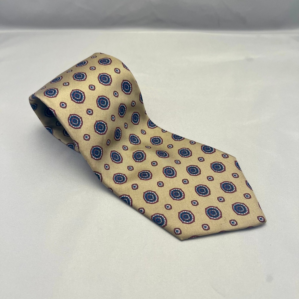 Milano Necktie Mens OS Tan Excellent Italian Silk Hand Made Medallion Pattern